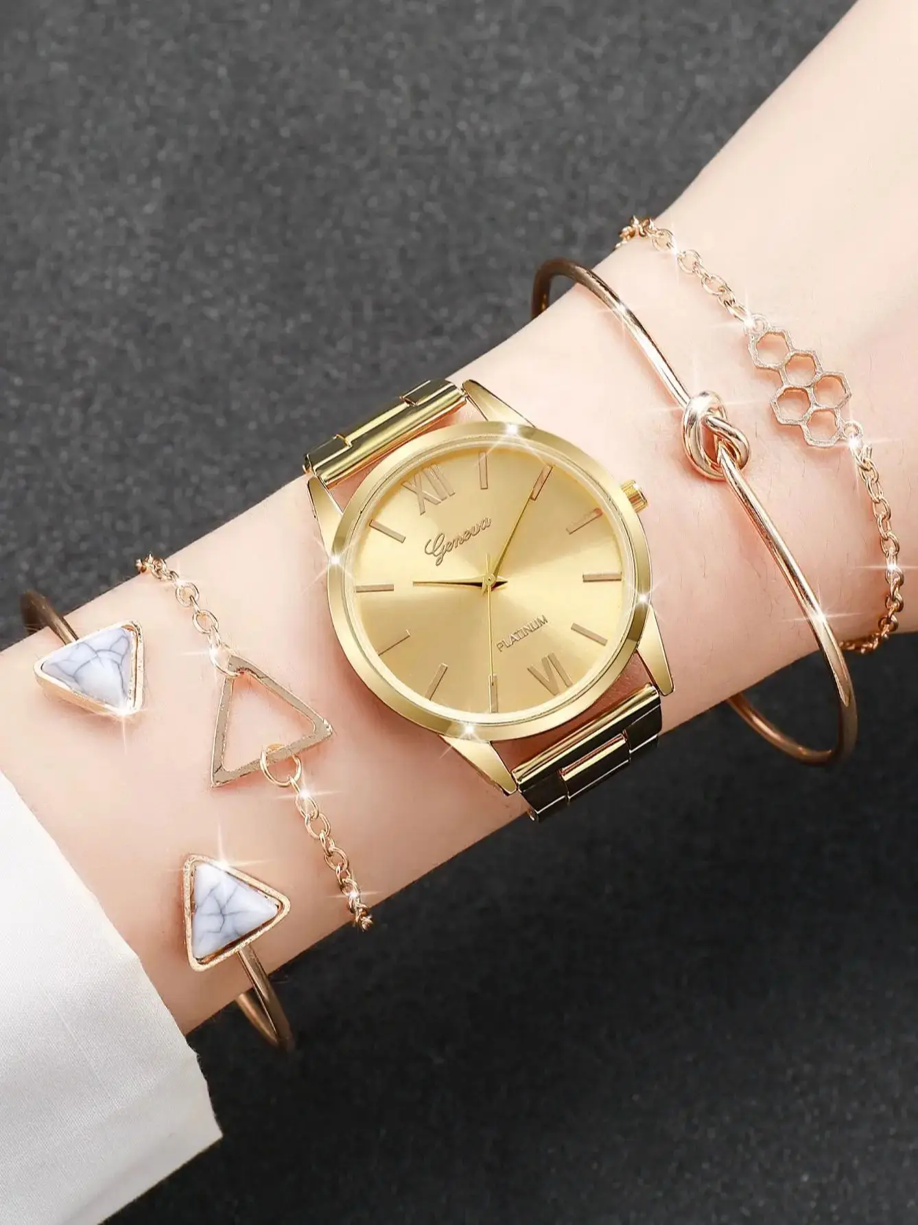 5 sztuk/zestaw moda Roma Dial damski zegarek złoty stalowy pasek kobiece zegarki kwarcowe zestaw bransoletek — zdjęcie 2