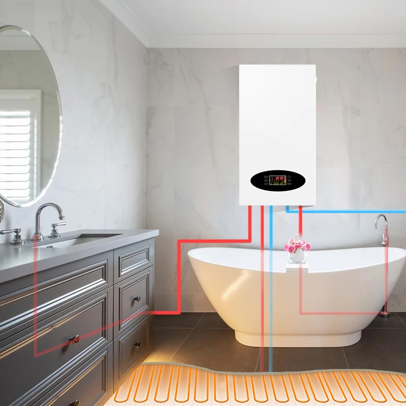 

8KW-12KW Мгновенный безрезервуарный домашний водонагреватель для центрального отопления пола, электрический комбинированный бойлер для отопления и DHW