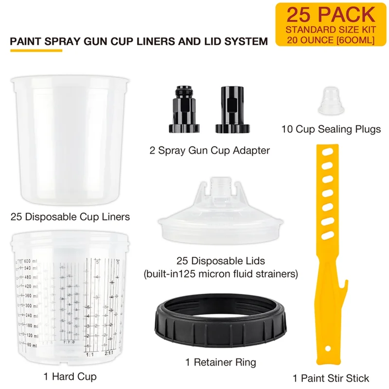 ถังพ่นสี ABLK Airbrush Tank H/O Quick Cup 20.3 ออนซ์/600 มล. พร้อมหัวฉีดพ่นสีและถ้วยผสมสีขนาด 3/8 นิ้ว แบบใช้แล้วทิ้ง