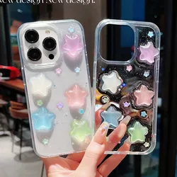 Cute 3D Luminous Noctilucent Stars Glitter Phone Case For iPhone 16 15 Pro Max 14 Plus 13 12 11 Pro Max Sequins Shockproof Cover