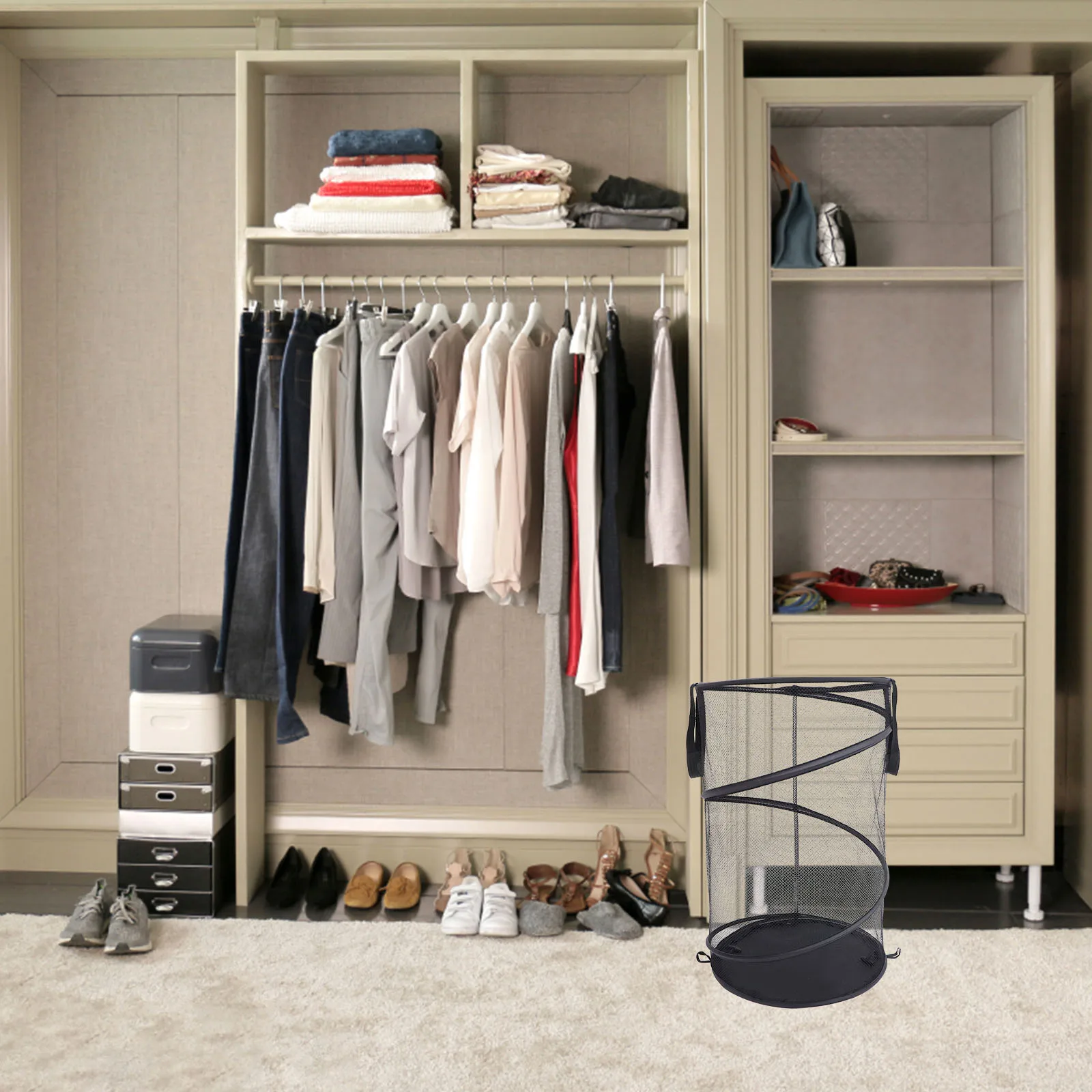 

Folding Laundry Hamper With Handles Large Capacity Storage Basket For Home Bedroom Dorm Outdoor Polyester Steel Wire