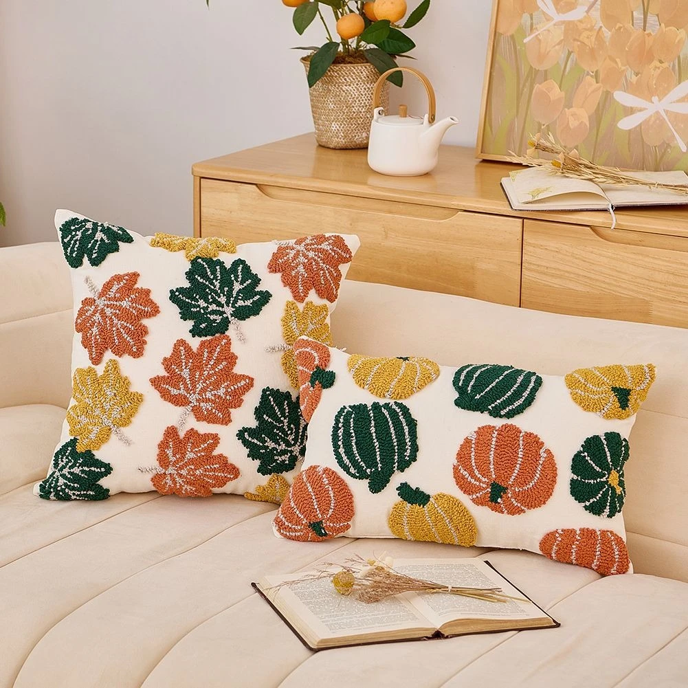 Halloween Autumn Botanical Fruit Leaf Printed Throw Pillow Cover Square Decor Cushion Case Home Decor Pillowcase for Sofa