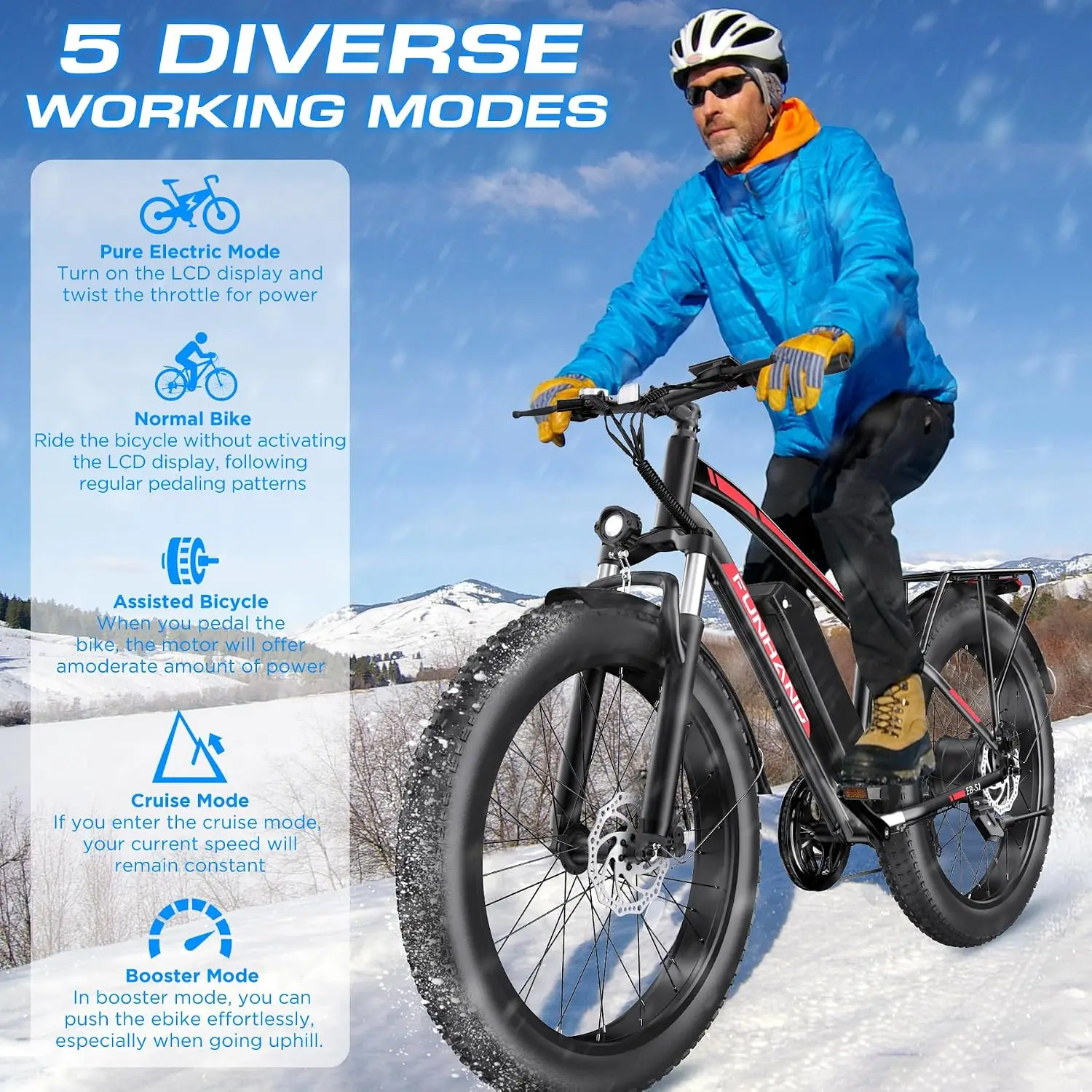Electric Bike for Adults, 1000W Peak Ebike, 20MPH 60Miles Electric Mountain Bike, 26" Fat Tire Electric Bicycle with, Custom