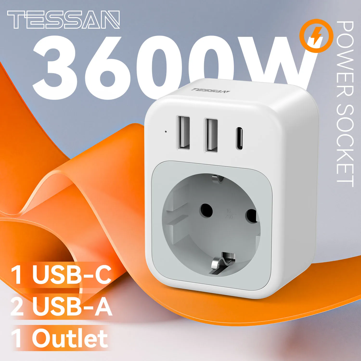 TESSAN Extensor de enchufe múltiple de pared con 1 toma, 2 USB y 1 adaptador de enchufe mini tipo C con protección contra sobrecarga para el hogar y viajes