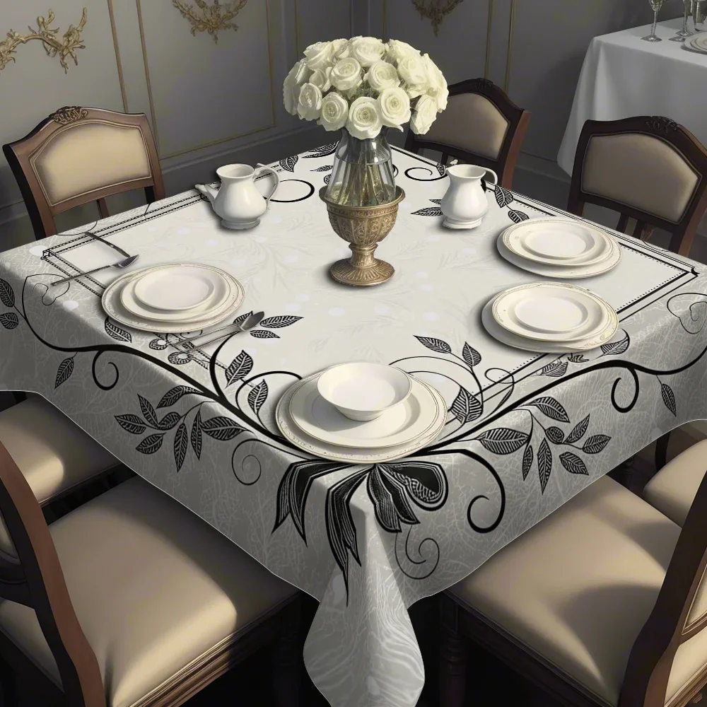 JIT1PC comes with a light gray and black vine pattern printed square tablecloth.xzj