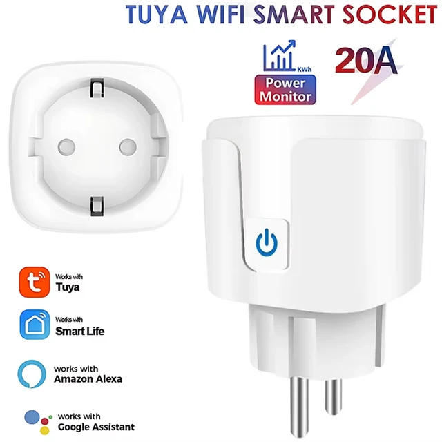 Inteligentne gniazdko Tuya EU Plug WIFI 16/20A z monitorowaniem zużycia energii, funkcją timera, sterowaniem głosowym, kompatybilne z Alexa, Google Home i Alice.