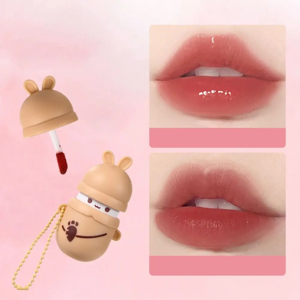 Van Waterig Tot Matte Schattige Lipgloss Hanger, Langdurige Konijnenvorm Lippenstift Antiaanbakbeker Cartoonstijl Met Sleutelhanger