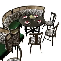 Retro Solid Wood Round Table Combination Western Restaurant Commercial Hotel Table and Chair Booth Sofa 5