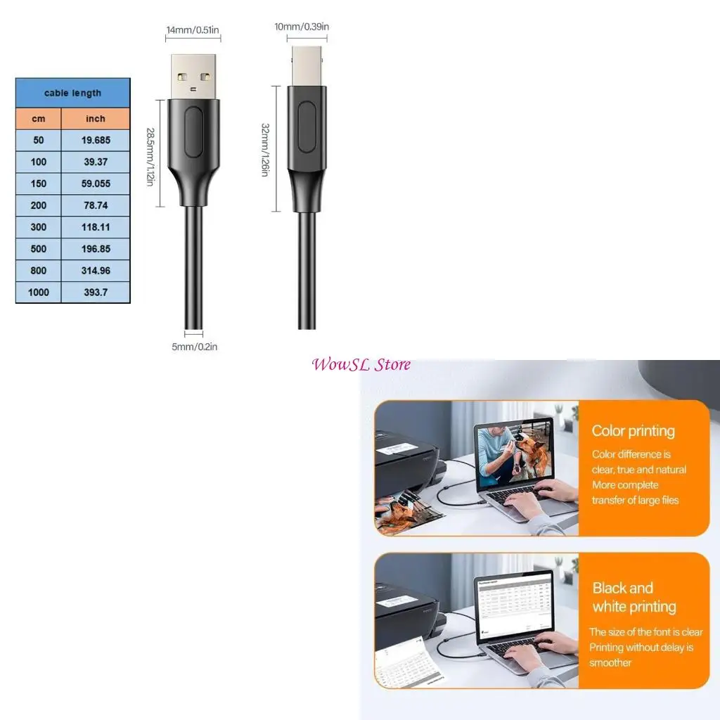 USB 2.0 Male to USB B TYPE B Male Cable Scanner Cord for Printers Scanner HX5E