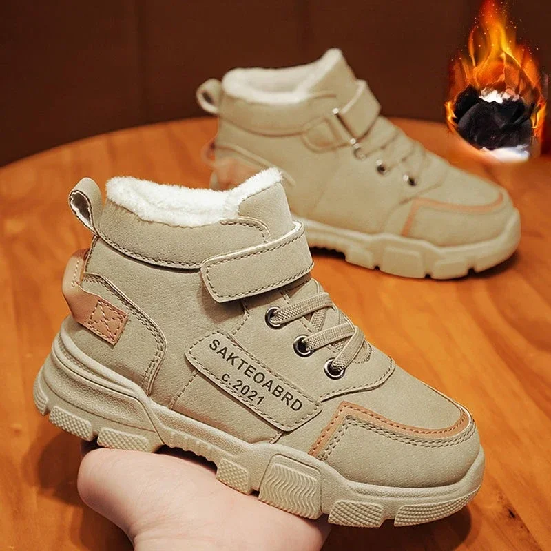 

2026 Winter Children's Boots Boys Plus Cashmere Thicken Warm Snow Boots Girls Non-slip Outdoor Boots Student Shoes Hiking Shoes