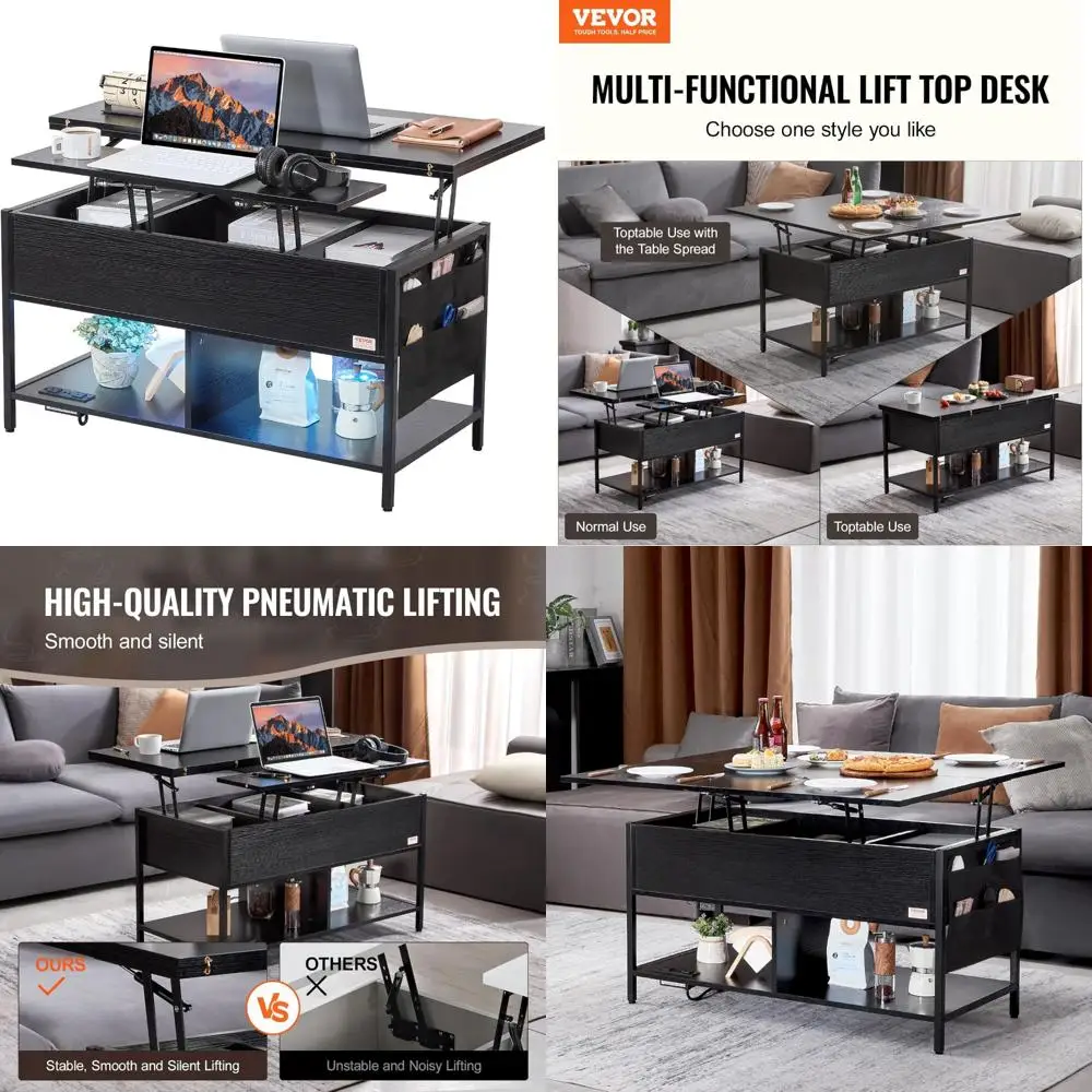 

Multi-Function Farmhouse Style Coffee Table with Storage and Hidden Compartment, 4 in 1 Lift Top Design for Versatile Use