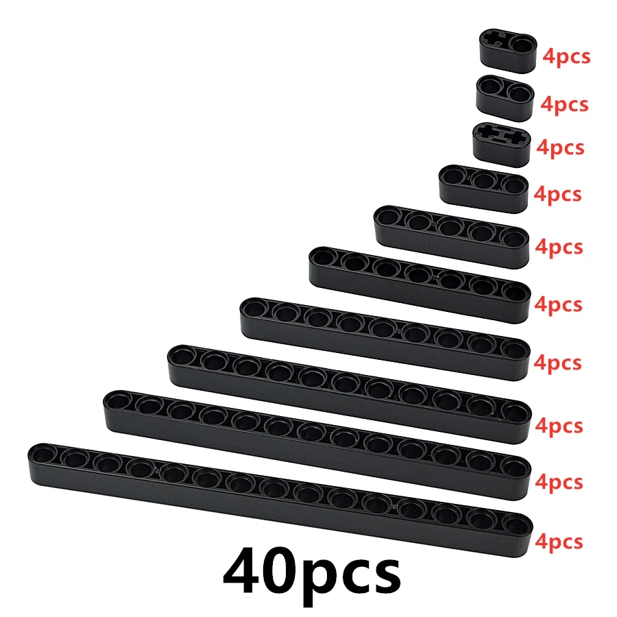 40Pcs Technical 1x2 1x5 1x7 1x9 1x13 1x15 Building Blocks Axle Hole Bulk Thick Hole Arm Liftarm Beam MOC Bricks Toy 32316 60483