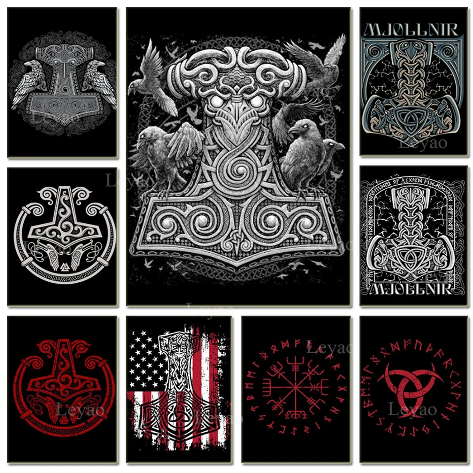 Diamond Painting Norse Mythology Vikings Thor Hammer Full Diamond Embroidery Landscape Cross Stitch Kits Rhinestone Picture