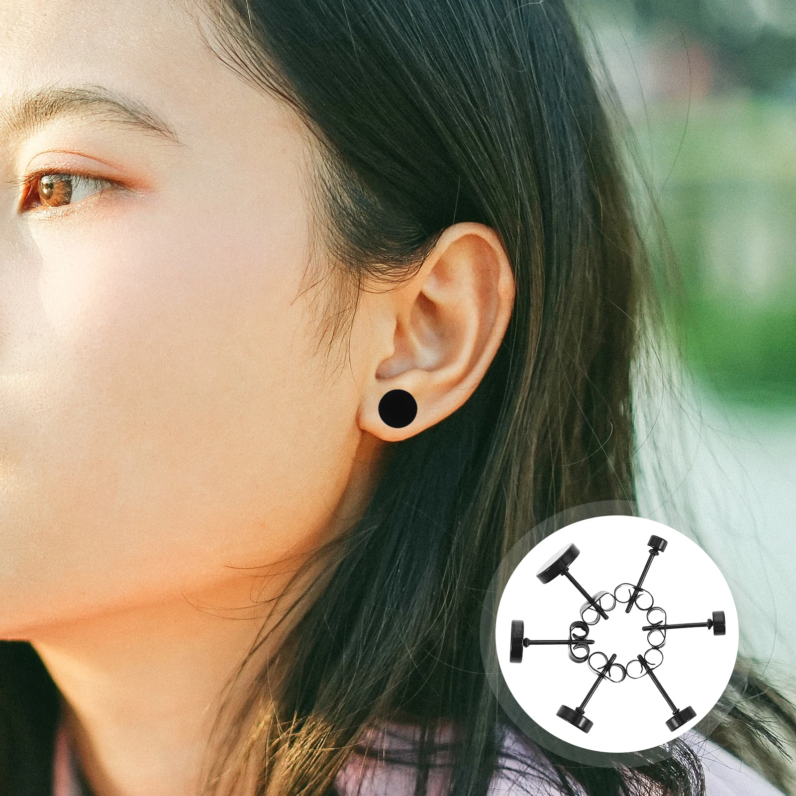 

Round Flat Back Barbell Earrings Stainless Steel Black Metal Secure Studs Cartilage Industrial Piercing Jewelry For Men