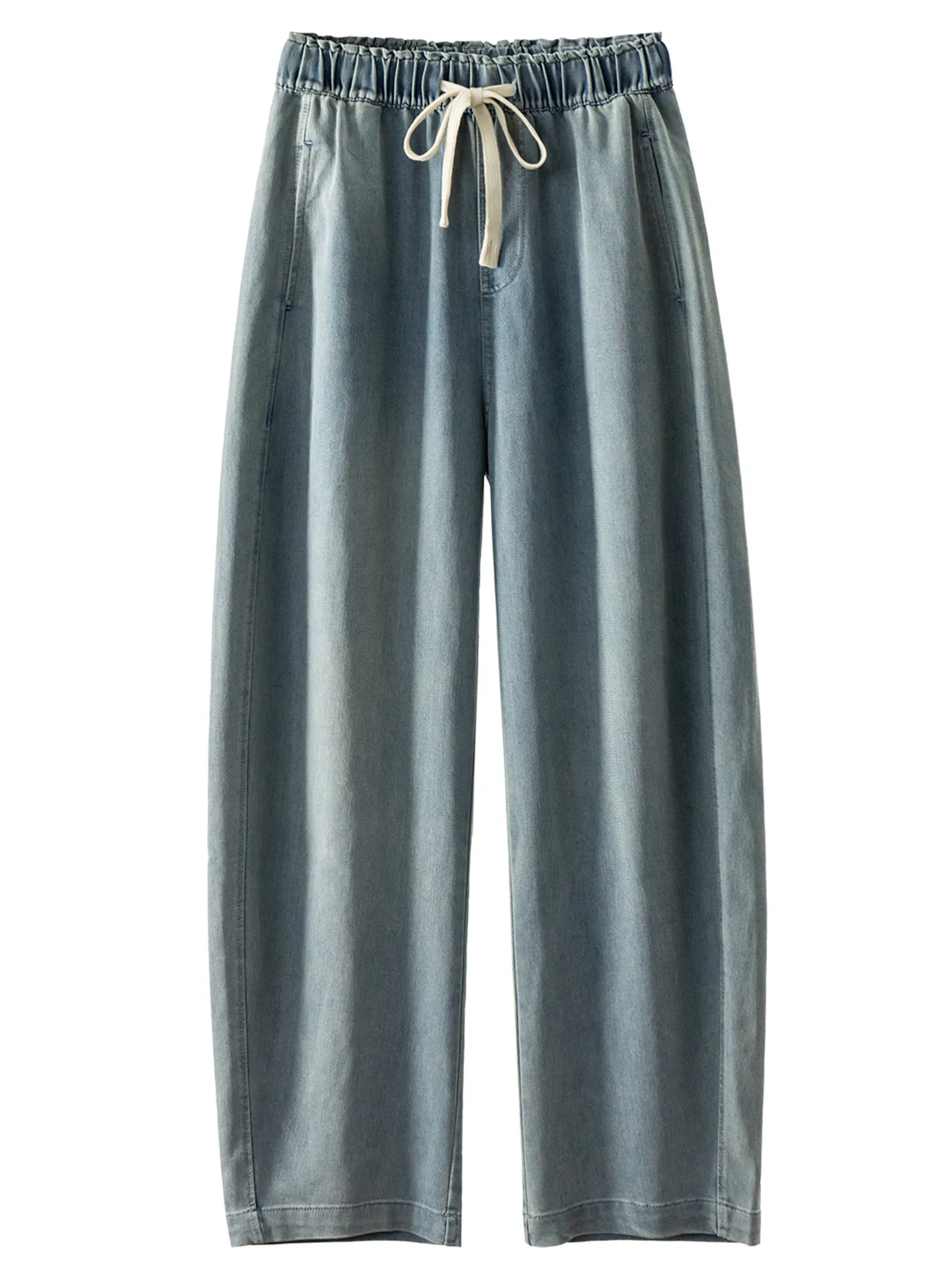 

Leisure with lyocell Elastic Waist Wide Leg Sickle Jeans Women 07W6 Wide Leg Pants Women Pantalones Vaqueros Mujer