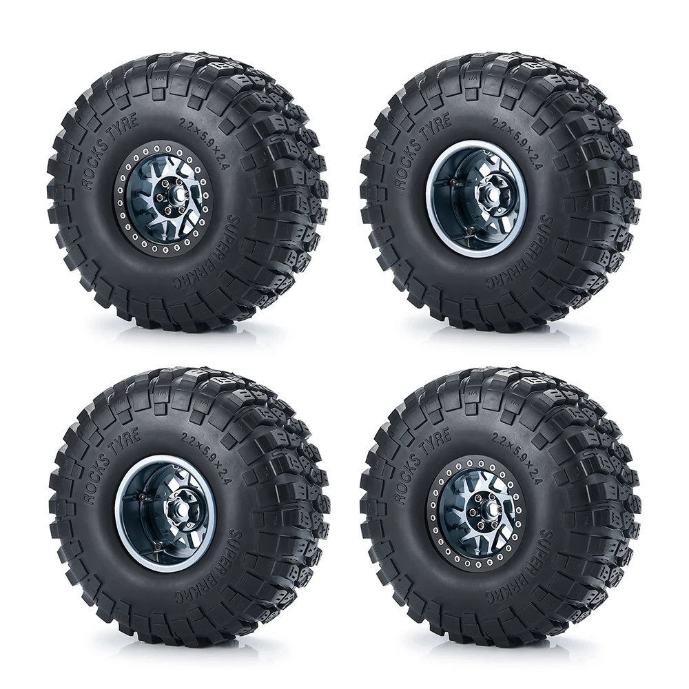 YEAHRUN 4 Stuks Beadlock Velgen/2.2 inch Rubbe Banden 150mm Voor 1/10 RC Crawler Auto Axiale SCX10 90046 Wraith 90048 90053 D90