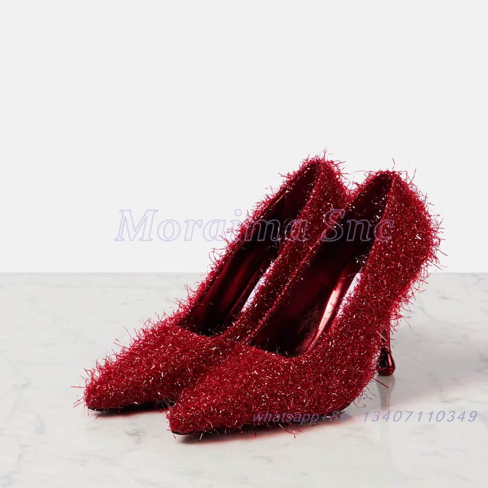 Tinsel Pointed Toe Pumps Shallow Slip On Stiletto High Heels Sexy Fashion Women's Dress Shoes Banquet Party Runway 2025 Newest