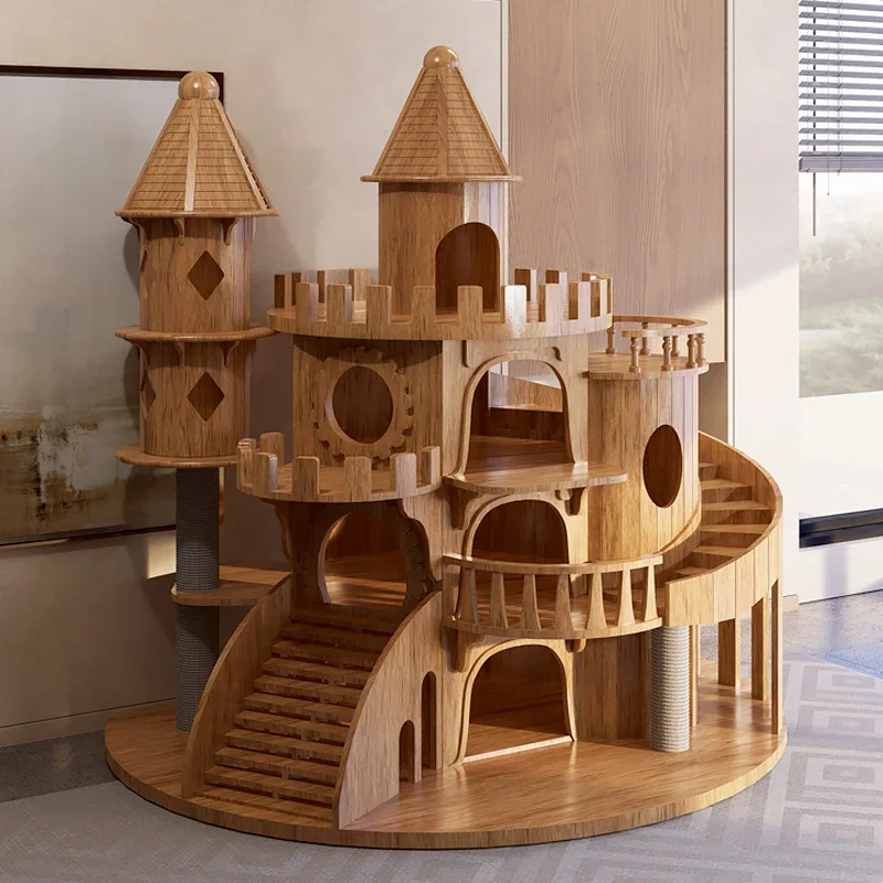 Large Castle All Solid Wood Climbing Frame Cat Nest All-in-one Luxury Cat Rack Cat Villa Ragdoll Maine Multi-cat