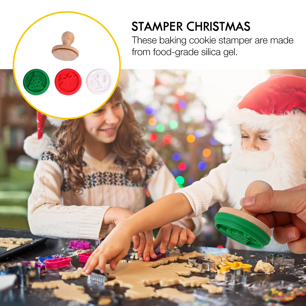 

Christmas Cookie Set 3 Patterns Wood Stamper Food Grade Silicone Baking Wood H Christmas Tree Elk Storage Tools