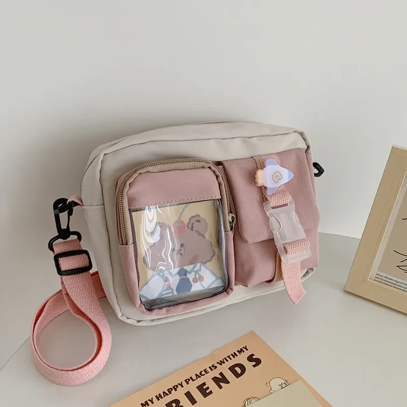 Korean Version of Ulzzang Antique Cute Transparent Card Girl Student Contrasting Crossbody Bag Japanese Small Bag Girl