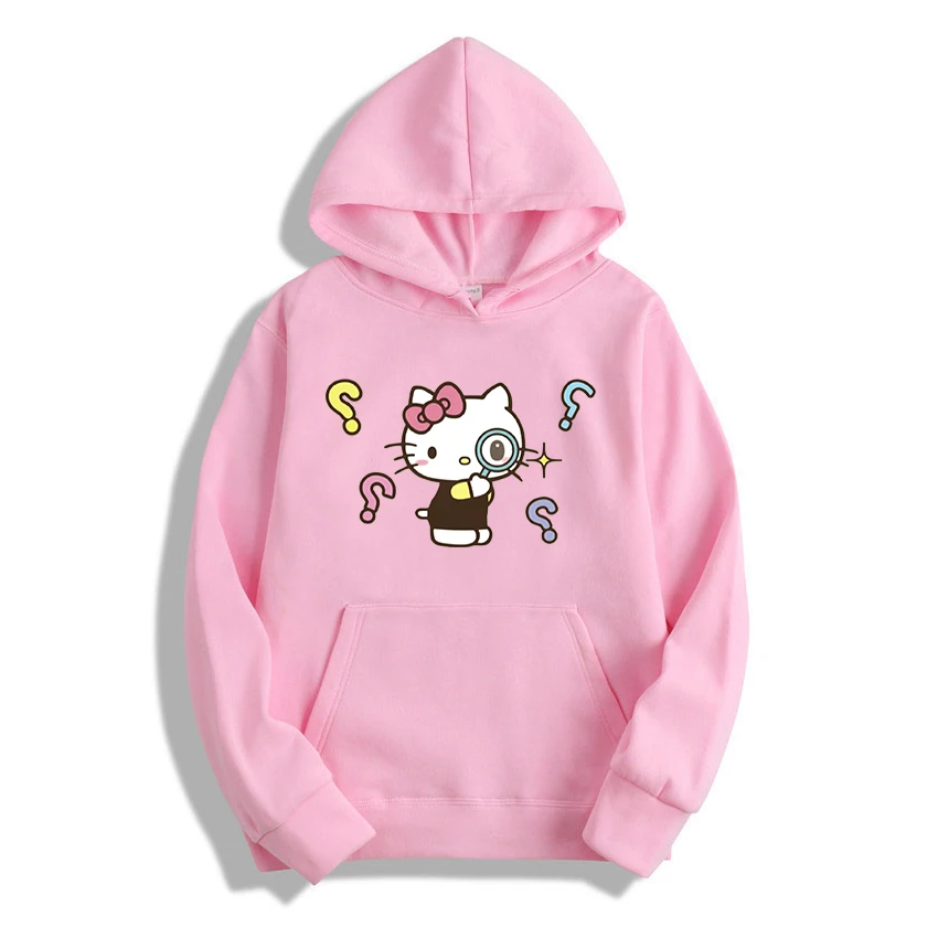 Graphic Cartoon Printed Male Sweatshirts Kawaii Hello Kitty Classic Pattern Anime Long Sleeve Men Hoodies Autumn Winter Tops