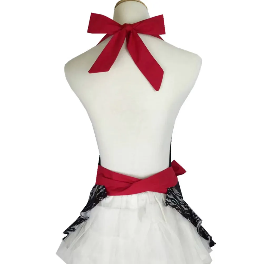 Women's Black Lace Apron Elegant Halter Neck Style Extra Thick Cotton Apron Adjustable Long Belt Cooking Kitchen Home Use Gift