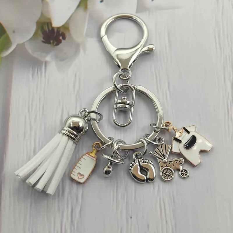 New trendy multicolor enamel baby clothing. Baby bottle. Tassel Keychain Mom Stroller Keychain Mother's Day Souvenirs Jewelry