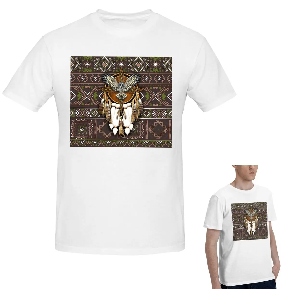 

100% Cotton Native American Owl African Tribal T-Shirt Men's Funny Oversized T Shirt Men O-Neck Summer Shirts Tops S-6XL