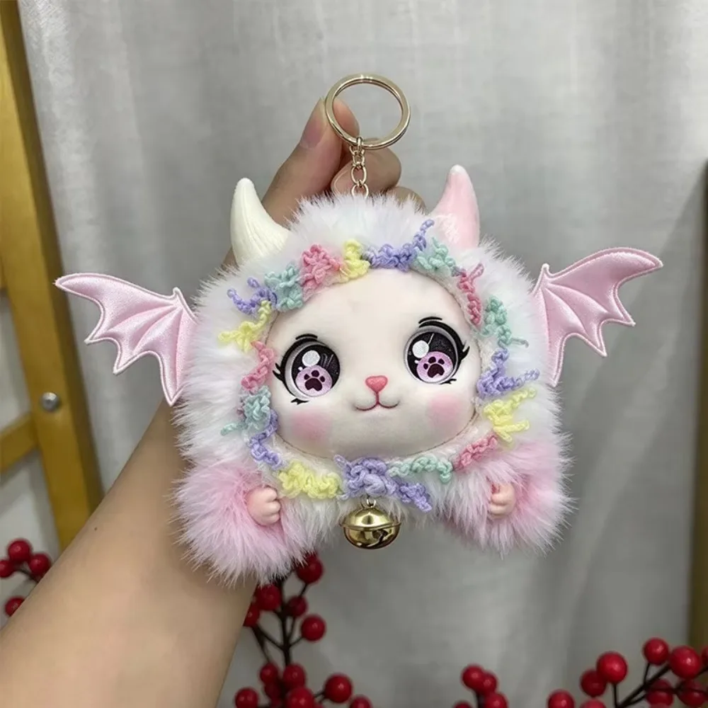 New product Kawaii Demon Wing Cat Plush Keychain, Cute Fluffy Kitty Bag Pendant, Backpack Charm Girls Gift