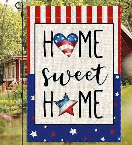 Bandera de jardín Patriotic Home Sweet Home 12x18 pulgadas de doble cara NUEVO UUI GGX