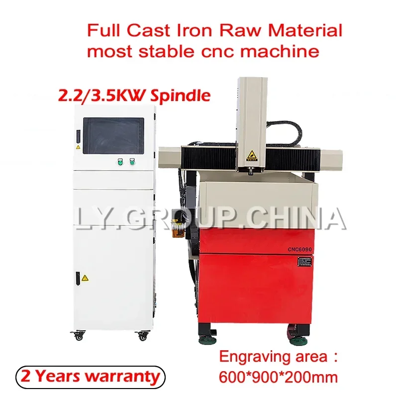 Full Cast Iron CNC Router 6090 Steel Milling Engraving Carving Machine 2.2KW 3500W Linear Guide for Metal Aluminum Copper