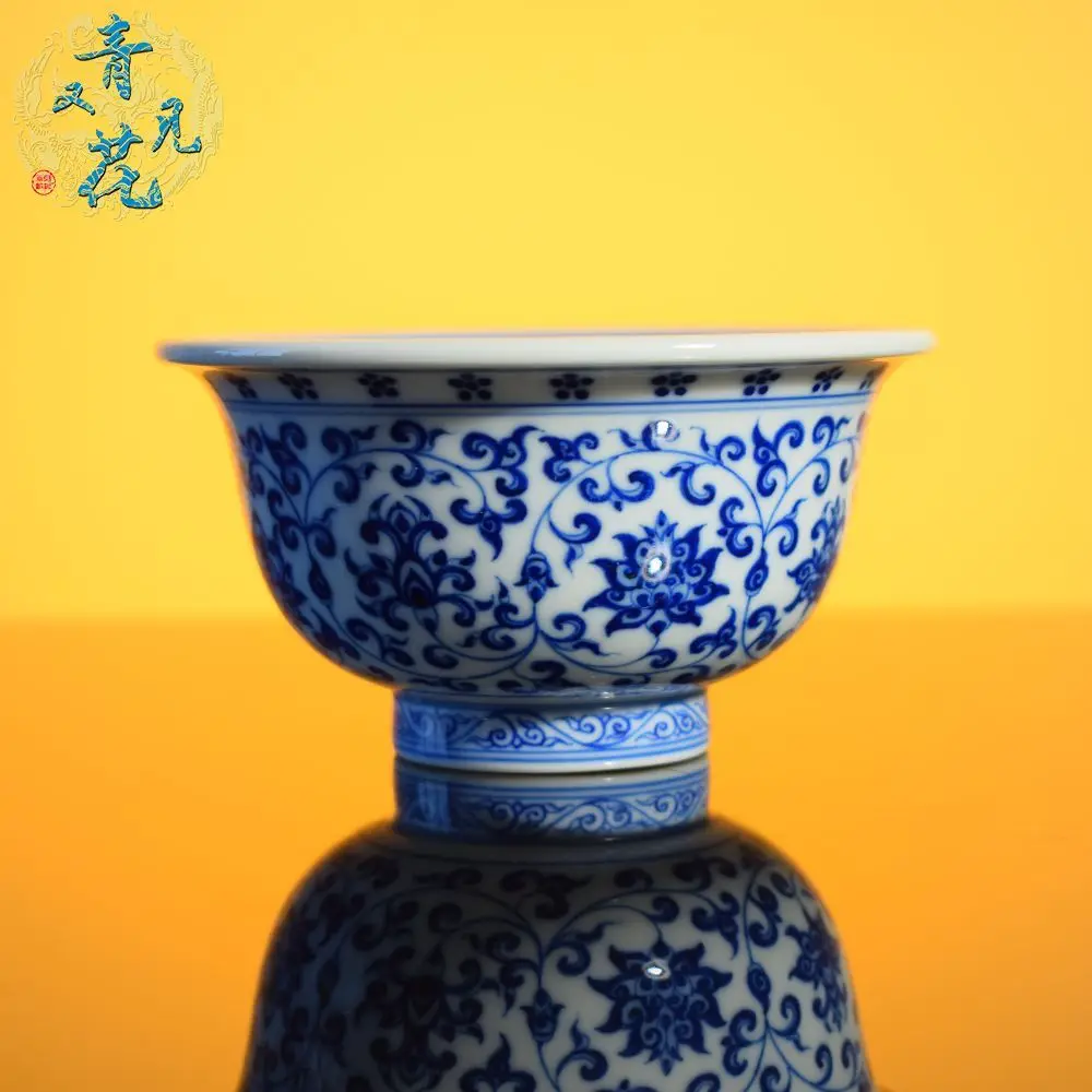 Blue And White Porcelain With Silver Accents Hand-Painted Blue Lotus Design Single For Master Kung Fu Set Cup High-End