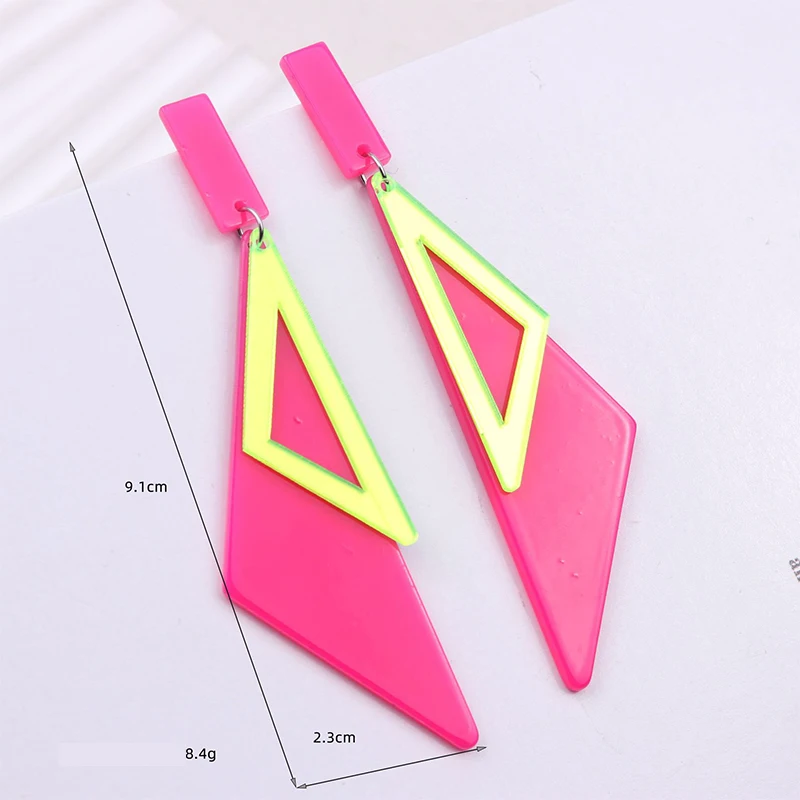 New Double Layer Long Triangle Acrylic Earrings with Fluorescent Color Simple and Personalized Fashion Earrings Decorative Gift
