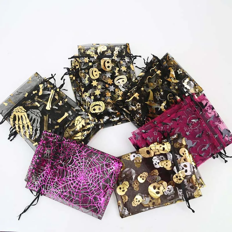 

100pcs/Lot Holloween Organza Pouch Gift Bags Christmas Wedding Party Bolsa Drawstring Sachet Jewellry Packaging Bag