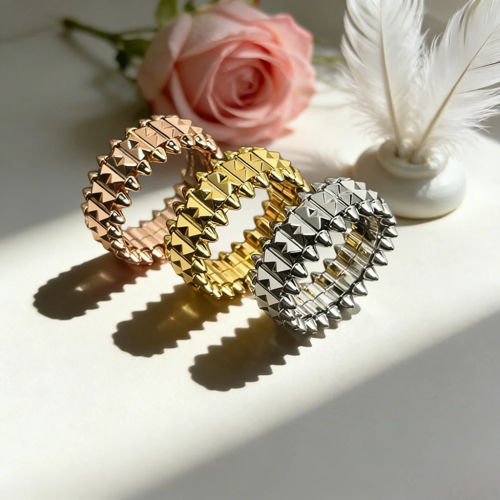 

2025 Trendy Jewelry Riveted Bullet High QualityRings For Women Punk Gold Color Creative Ring Broad Surface Finger Jewelry Gift
