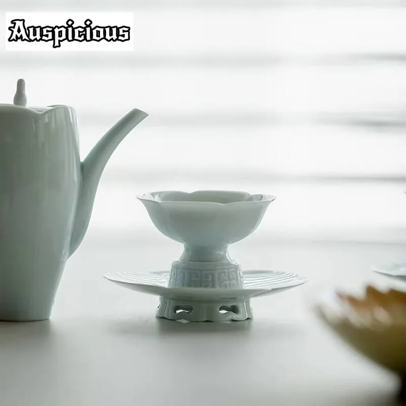 40ml Shadow Green Lotus Cup Creative Ceramic High-footed Tea Cup Imitation Song Master Cup Tea Cup Kung Fu Poer Tea Set Gift Box