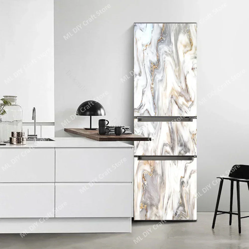 Modern Sticker Fridge Stickers Marble 3D Refrigerator Wallpaper Black Line White Freezer PVC Film Door Cover Decor Decal Art