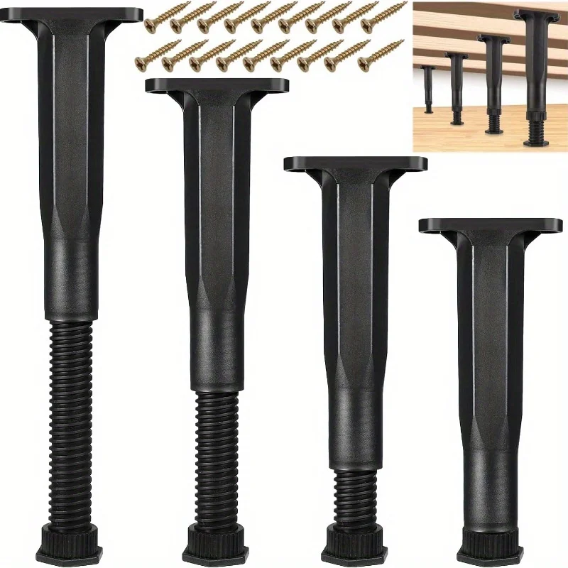 4 Pcs Adjustable Bed Frame Support Legs, Heavy Duty Furniture Replacement Feet for Bed Sofa Desk Dresser, Height Adjustable