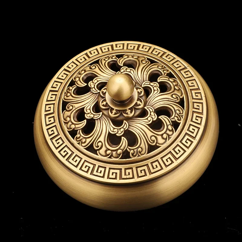 Classical Antique Flat Bottom Incense Burner Pure Copper Household Indoor Decorative Zen Sandalwood Carving Incense Burner