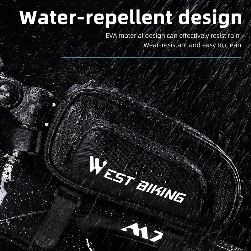 WEST BIKING Waterproof Bicycle Front Frame Bag Reflective Logo MTB Top Tube Bag Multi-Layer Storage Cycling Bag Bike Accessories