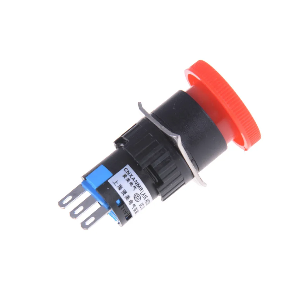 16mm Red Mushroom Emergency Stop E-stop Switch 3 Pins NO+NC DC 30V 5A AC 250V 3A Emergency Stop Push Button Switch Accessories