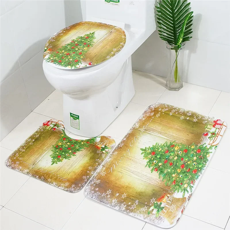 Marry Christmas cartoon Three-piece set 3D printed Bathroom Pedestal Rug Lid Toilet Cover Bath Mat Set drop shipping 11