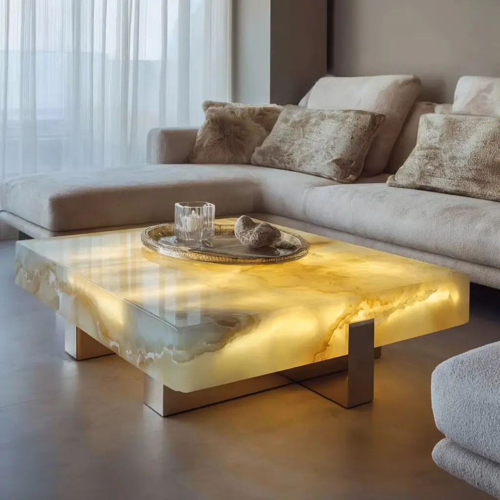 Light luxury minimalist natural luxury stone jade luminous coffee table modern simple LED light with living room coffee table