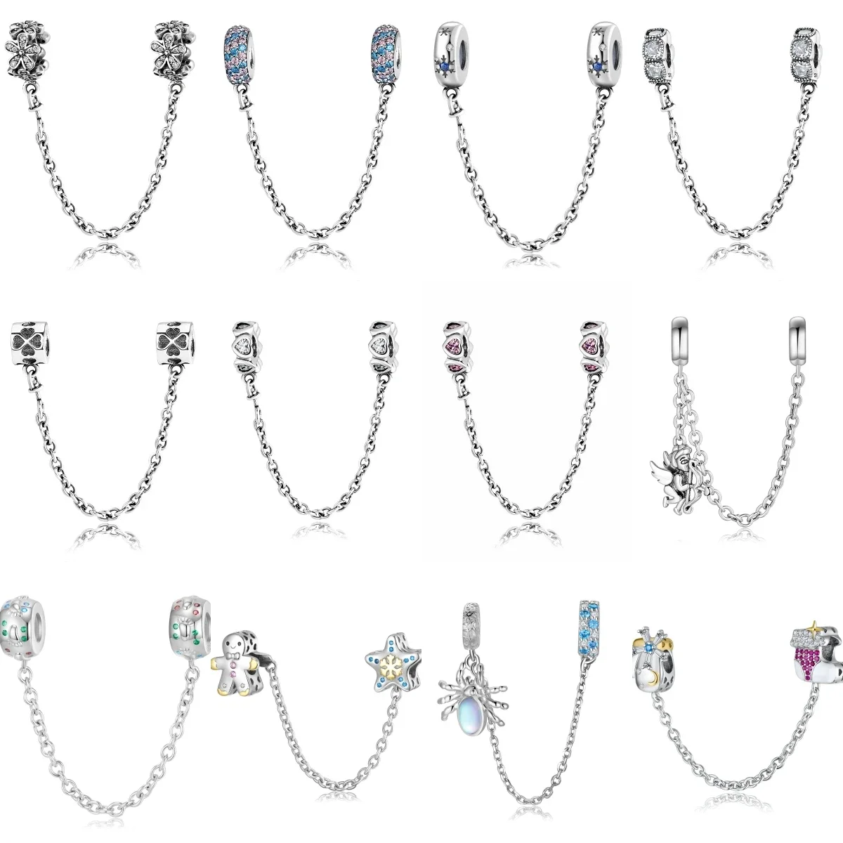 

KATAOKA 925 Sterling Silver Charms Bead Heart Flower Safety Chain Series Love Zircon Charms Fit Original Charm Bracelet Jewelry