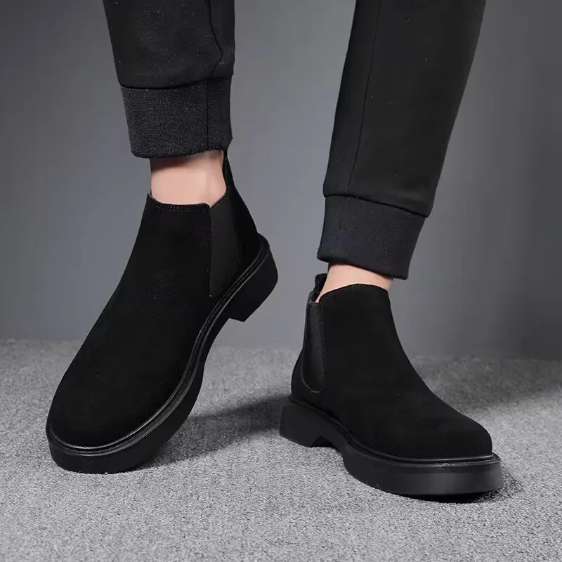 mens luxury fashion chelsea boots black trend platform shoes cow suede leather ankle boot cool streetwear autumn winter botas