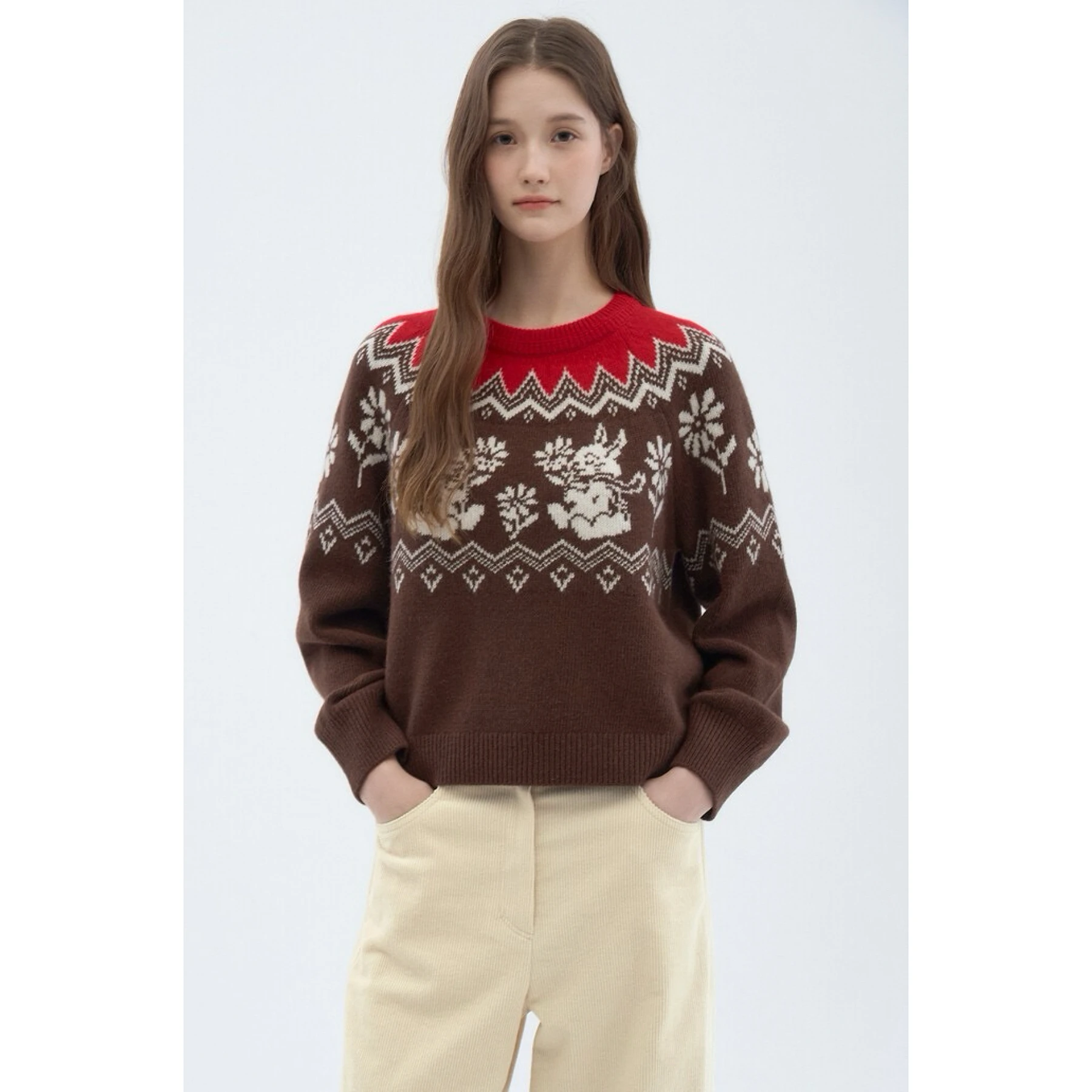 Lemon Cheese Faion runder Ne Strickpullover Wollstrickwaren Vintage Fair Isle Muster Winter Warmes Damenoberteil