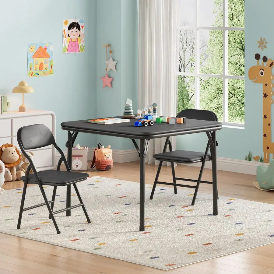 

3Piece Kids Folding Table and Chairs Set, Toddlers Childrens Activity Table and Chairs Set for Dining Room, Daycare, Classrooms