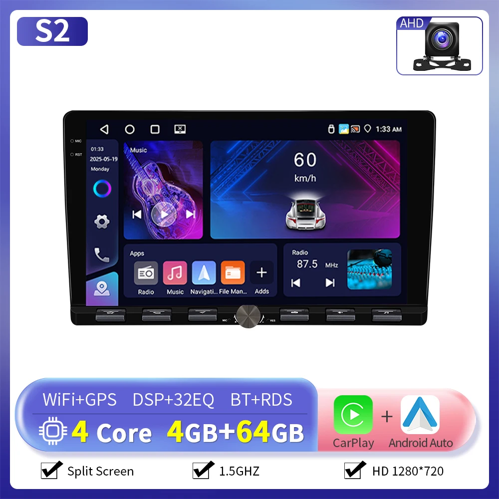 Camecho 6 + 128G 2 Din Autoradio 9 ''IPS Touchscreen Universele Multimedia Speler Carplay Android Auto WIFI GPS Navigatie DSP RDS