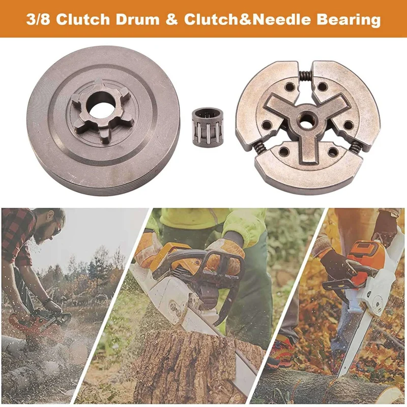 5X 3/8 Clutch Drum & Clutch & Needle Bearing Fit For Chinese Chainsaw 3800