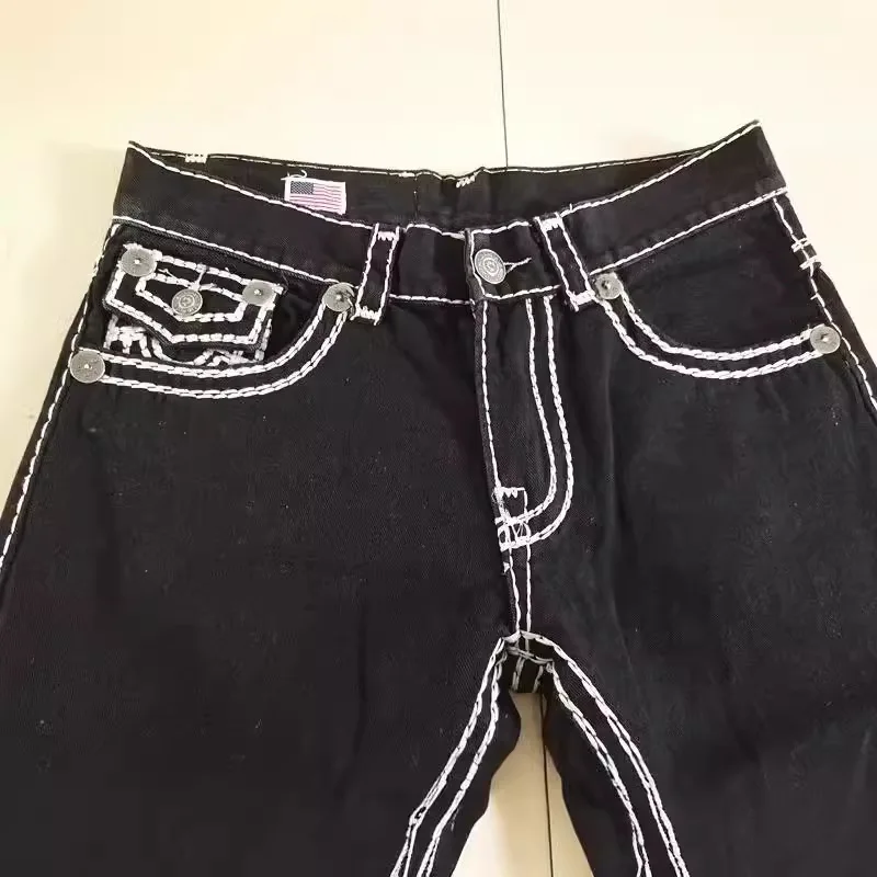 European American New Fashion Men's Black White Casual Trendy Simple Basic Straight Plus Size Denim Trousers Male Jeans Pants